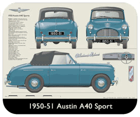 Austin A40 Sport 1950-51 Place Mat, Small